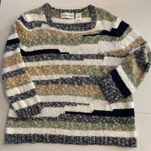 Alfred Dunner soft blue, tan, and white long sleeve sweater. Size M. NWOT.